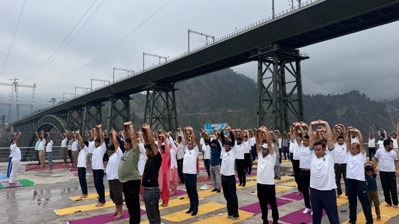Yoga Session Held At Chenab Rail Bridge, World’s Highest Railway Bridge In J&K’s Reasi