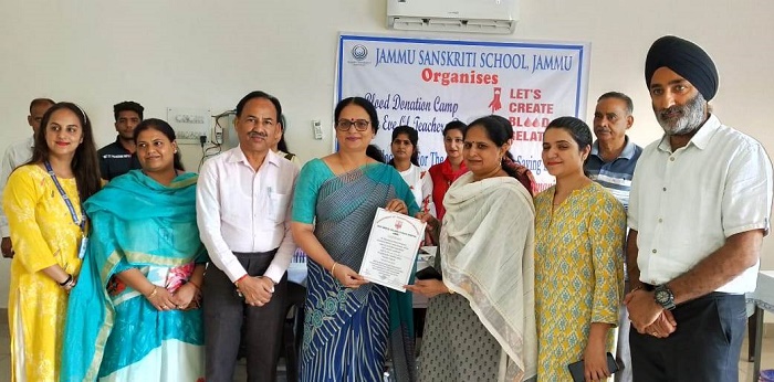 Jammu Sanskriti School, Jammu organises Blood Donation camp in collaboration with Govt Medical College, Jammu
